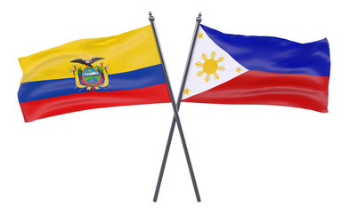 Ecuador and Philippines, two crossed flags isolated on white background. 3d image
