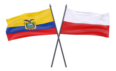 Ecuador and Poland, two crossed flags isolated on white background. 3d image