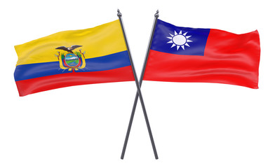 Ecuador and Taiwan, two crossed flags isolated on white background. 3d image
