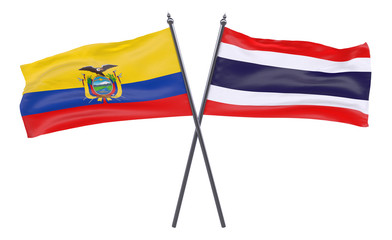 Ecuador and Thailand, two crossed flags isolated on white background. 3d image