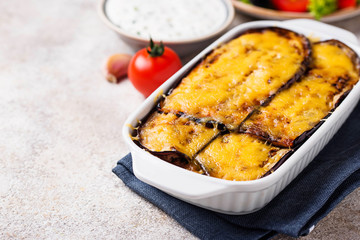 Traditional Greek moussaka with aubergine