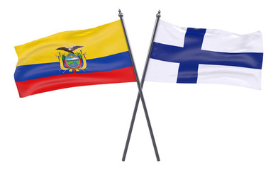 Ecuador and Finland, two crossed flags isolated on white background. 3d image