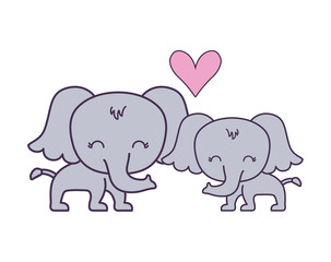couple of cute elephant animal isolated icon