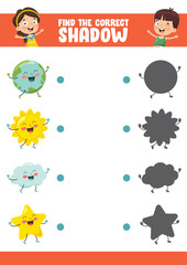 Naklejka premium Vector Illustration Of Finding Correct Shadow Exercise