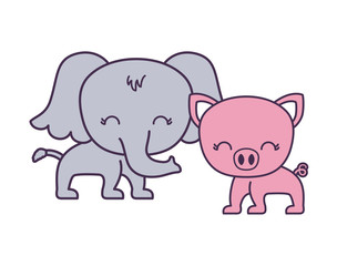 cute elephant with piggy animals isolated icon