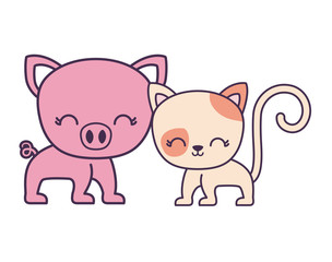 Obraz na płótnie Canvas cute cat with piggy animals isolated icon