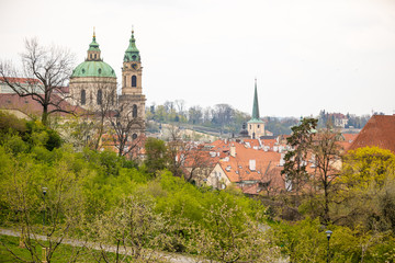 Fototapeta na wymiar Panarama of Prague rooftops and skyline from Petrin hill, Prague, Czech Republic