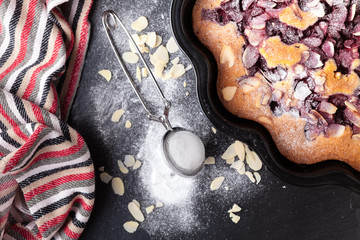 Almond and raspberry cake, Bakewell tart. Traditional British pastry