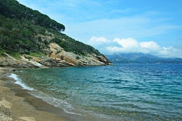 Italy-view on the beach and seacoast near village Naregno on the island of Elba