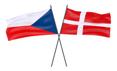 Czech Republic and Denmark, two crossed flags isolated on white background. 3d image