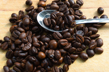 coffee beans on a wooden table
