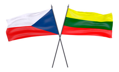 Czech Republic and Lithuania, two crossed flags isolated on white background. 3d image