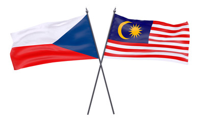 Czech Republic and Malaysia, two crossed flags isolated on white background. 3d image