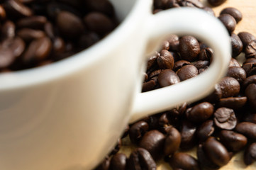 coffee beans in a white mug