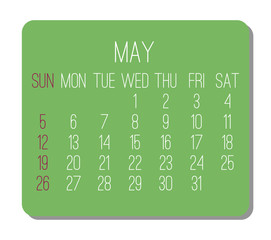 May year 2019 monthly calendar