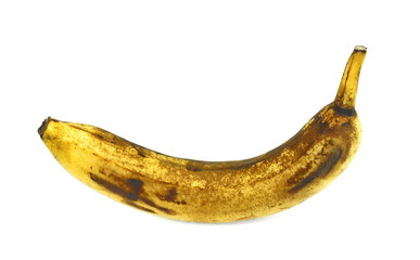 Overripe banana isolated on white background.
