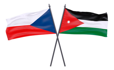 Czech Republic and Jordan, two crossed flags isolated on white background. 3d image