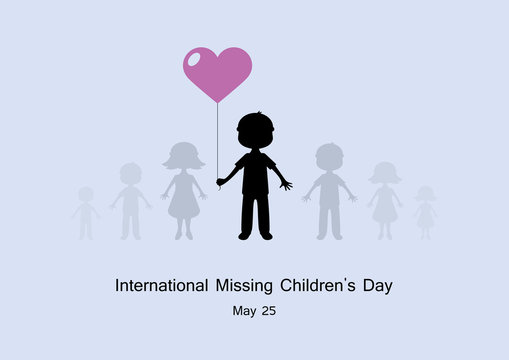 International Missing Children's Day vector. Lost children vector illustration. Boy with inflatable balloon. Silhouettes of children. Important day