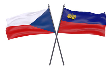 Fototapeta na wymiar Czech Republic and Liechtenstein, two crossed flags isolated on white background. 3d image
