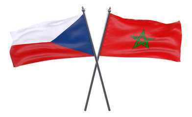 Fototapeta na wymiar Czech Republic and Morocco, two crossed flags isolated on white background. 3d image