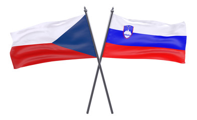 Fototapeta na wymiar Czech Republic and Slovenia, two crossed flags isolated on white background. 3d image