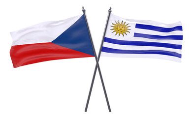 Czech Republic and Uruguay, two crossed flags isolated on white background. 3d image