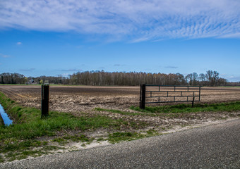 Fototapeta premium Fence at arable land in the Netherlands in Spring