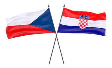 Czech Republic and Croatia, two crossed flags isolated on white background. 3d image