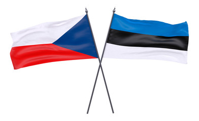 Czech Republic and Estonia, two crossed flags isolated on white background. 3d image