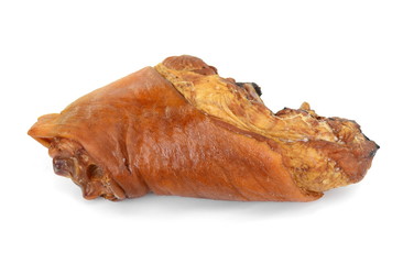 Smoked pork knee isolated on white background. Smoked pork knee for bean soup.