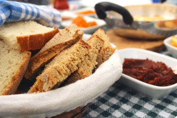 Home made Turkish style bread in breakfast