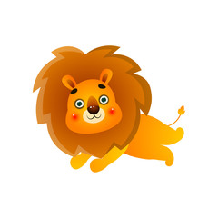 Fototapeta premium Running gold cute lion in wild field of safari