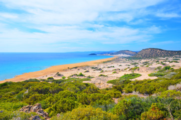 Amazing view of the beautiful sea landscape in Karpas Peninsula, Northern Cyprus. The Turkish part of Cyprus is off the beaten track destination with almost no tourists. Perfect for summer vacation.