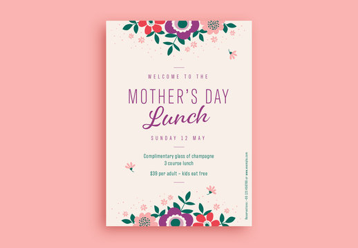 Mother‘s Day Lunch Flyer Layout with Illustrative Flowers