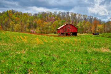 Red Barn in a Hay Field