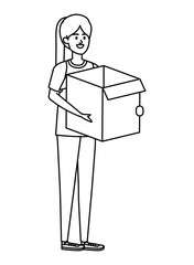 beautiful young woman lifting box carton