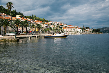 Fototapeta na wymiar Harbor in Korcula Old Town on Korcula Island Along the Dalmatian Coast of Croatia