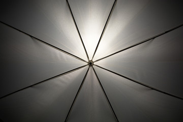 White photo umbrella close up, studio lighting