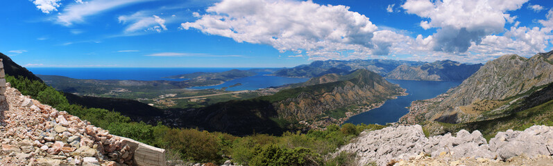 Fototapeta na wymiar Panorama at Bay of Kotor in Montenegro
