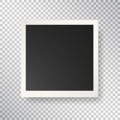 Photo frame on transparent background. Realistic retro empty photo frame. Vintage style. Mockup design template. Vector illustration