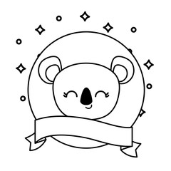 head of cute koala animal with ribbon
