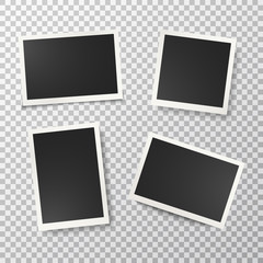 Photo frames set on transparent background. Realistic retro empty photo frames. Vintage style. Mockup design templates. Vector illustration