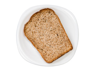 Rye bread slices on white plate isolated on white background