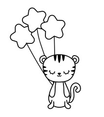cute tiger animal with balloons helium