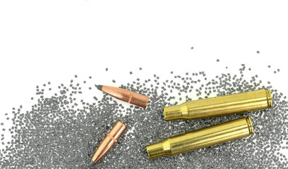 A rifle bullet with gun powder isolated