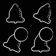 Bell hand-drawn by a white outline on a black background. Stock vector illustration. Settings. Icon. Sketch. Symbol.