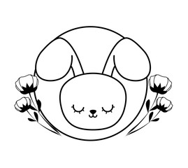 head of cute rabbit in frame circular with flowers