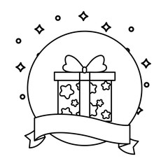 gift box present in frame circular with ribbon