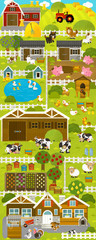 cartoon scene with farm village and farm animals - illustration for children