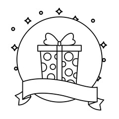 gift box present in frame circular with ribbon